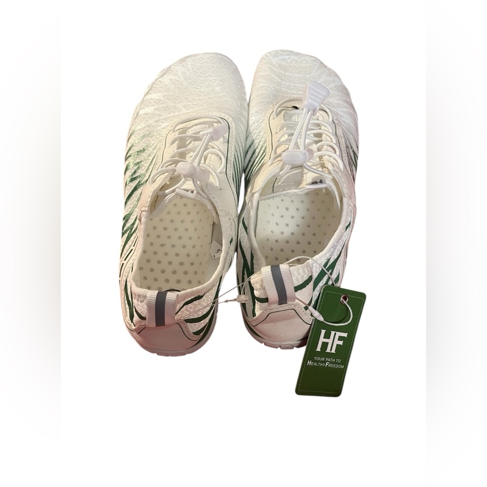 Healthy Freedom Brand Green and White Athletic Shoes with Sporty Silhouette